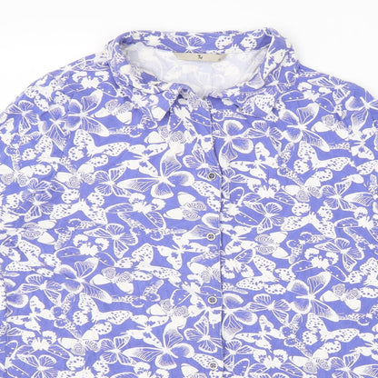 TU Womens Blue Geometric Viscose Basic Blouse Size 12 Collared - Butterfly Print