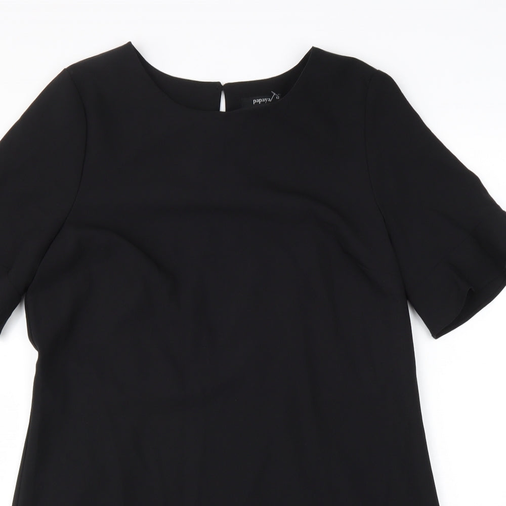 Papaya Womens Black Polyester A-Line Size 12 Round Neck Button