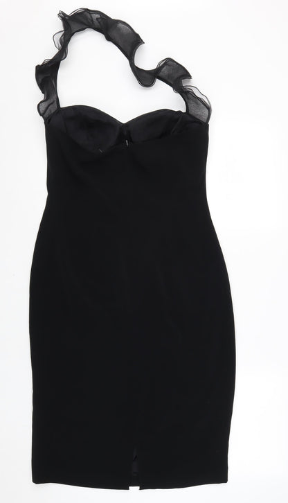 Simon Ellis Womens Black Polyester Bodycon Size 12 Halter Zip