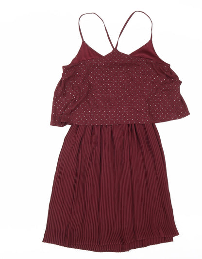 NEXT Womens Red Polka Dot Polyester Tank Dress Size 10 V-Neck Pullover