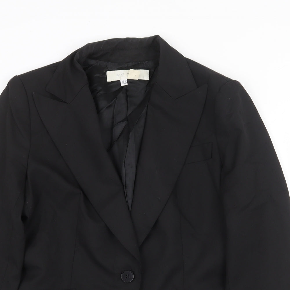 Zara Womens Black Polyester Jacket Suit Jacket Size 12 Button