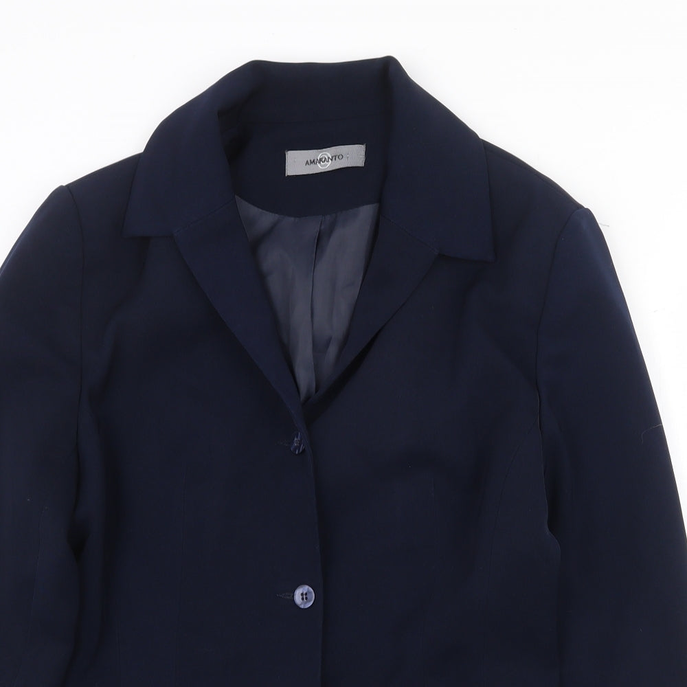 AMARANTO Womens Blue Jacket Blazer Size 12 Button