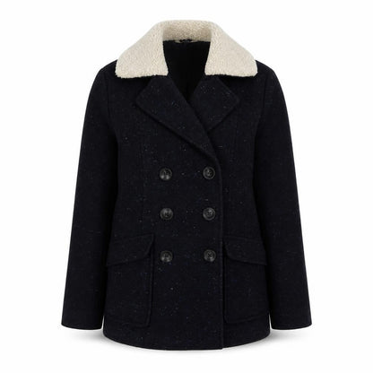 Marks & Spencer Womens Blue Geometric Pea Coat Coat Size 10 Button