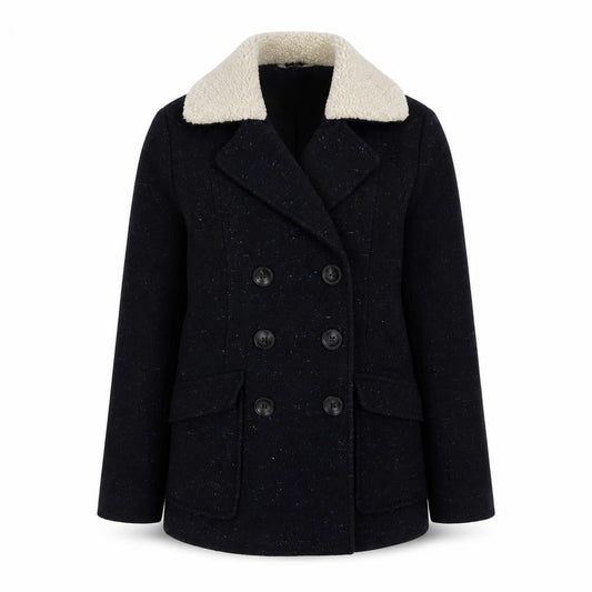 Marks & Spencer Womens Blue Geometric Pea Coat Coat Size 10 Button