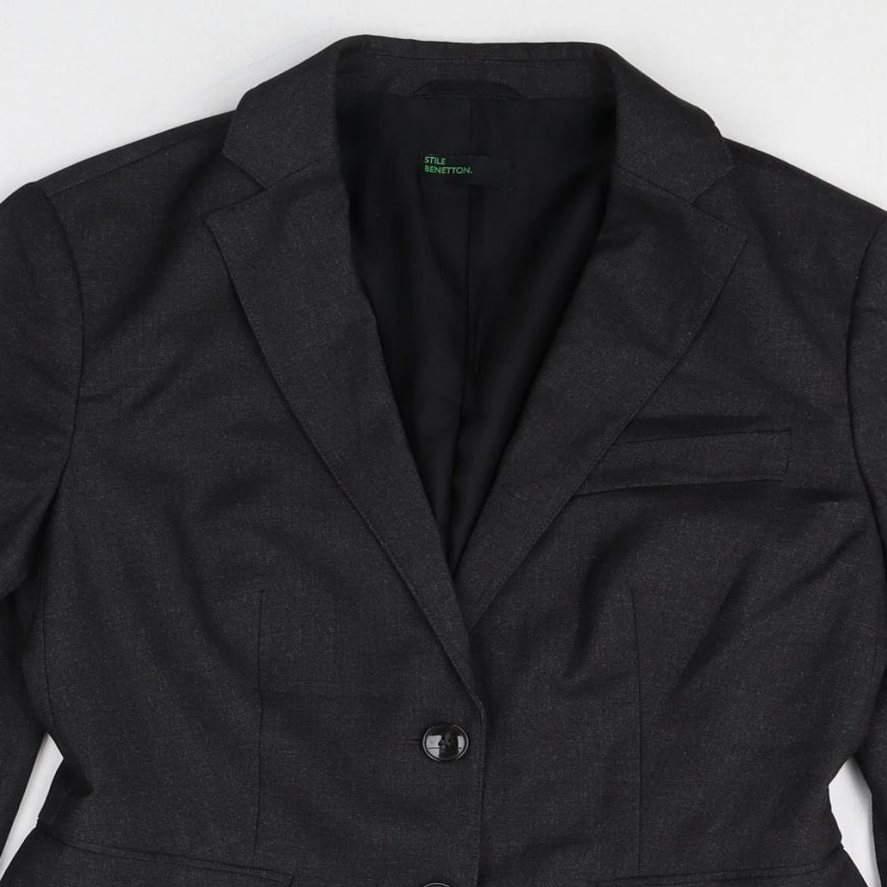 STILE BENETTON Womens Grey Polyester Jacket Suit Jacket Size S