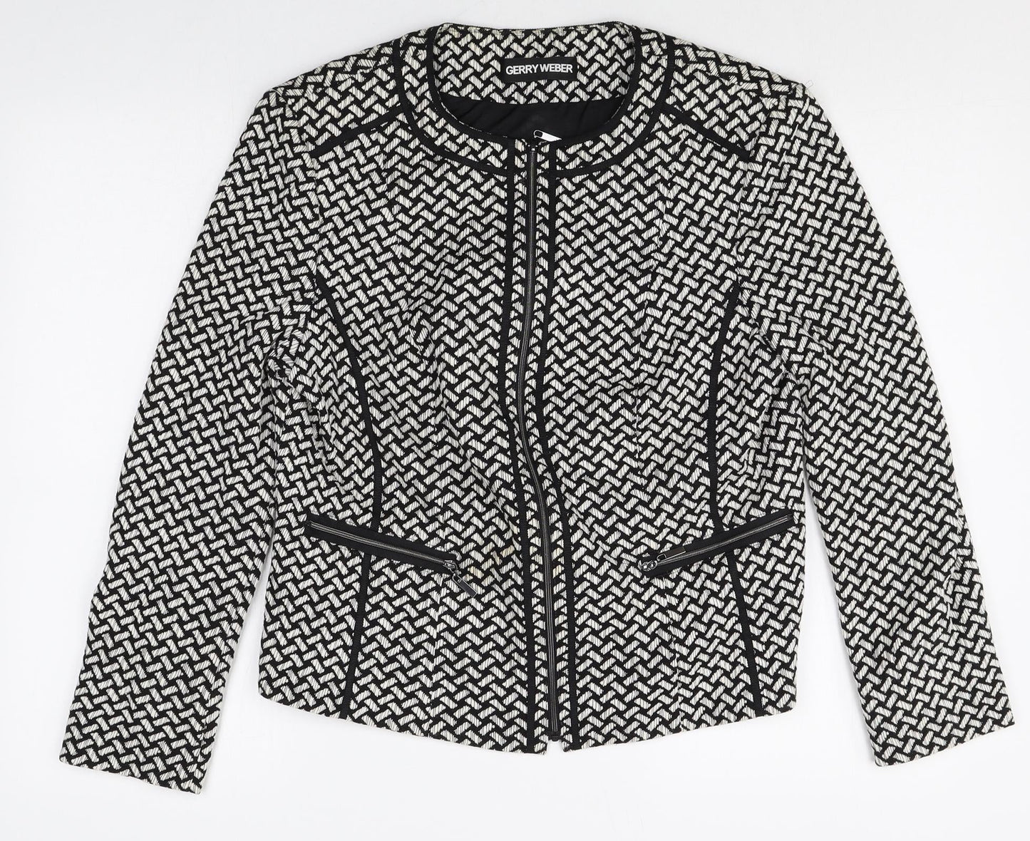 Gerry Weber Womens Black Geometric Jacket Size M Zip