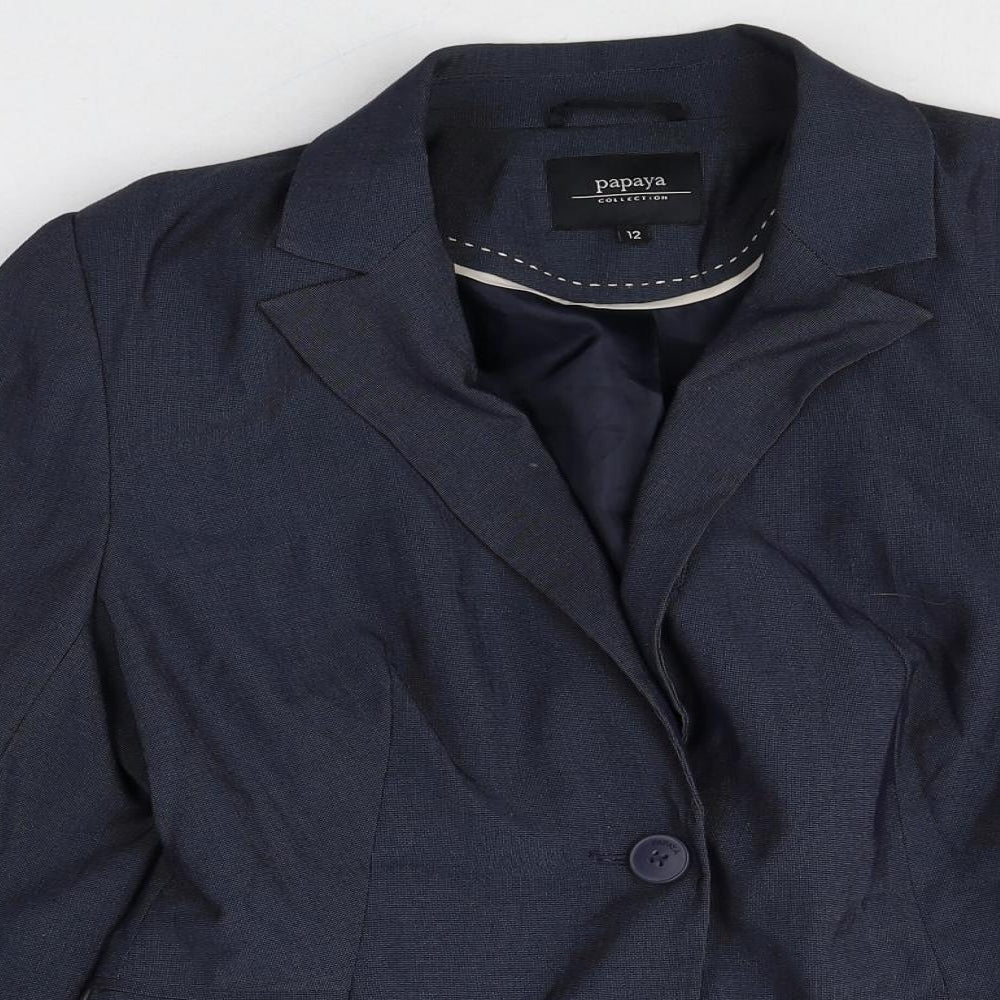 Papaya Womens Blue Polyester Jacket Suit Jacket Size 12