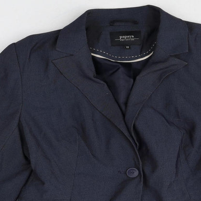 Papaya Womens Blue Polyester Jacket Suit Jacket Size 12