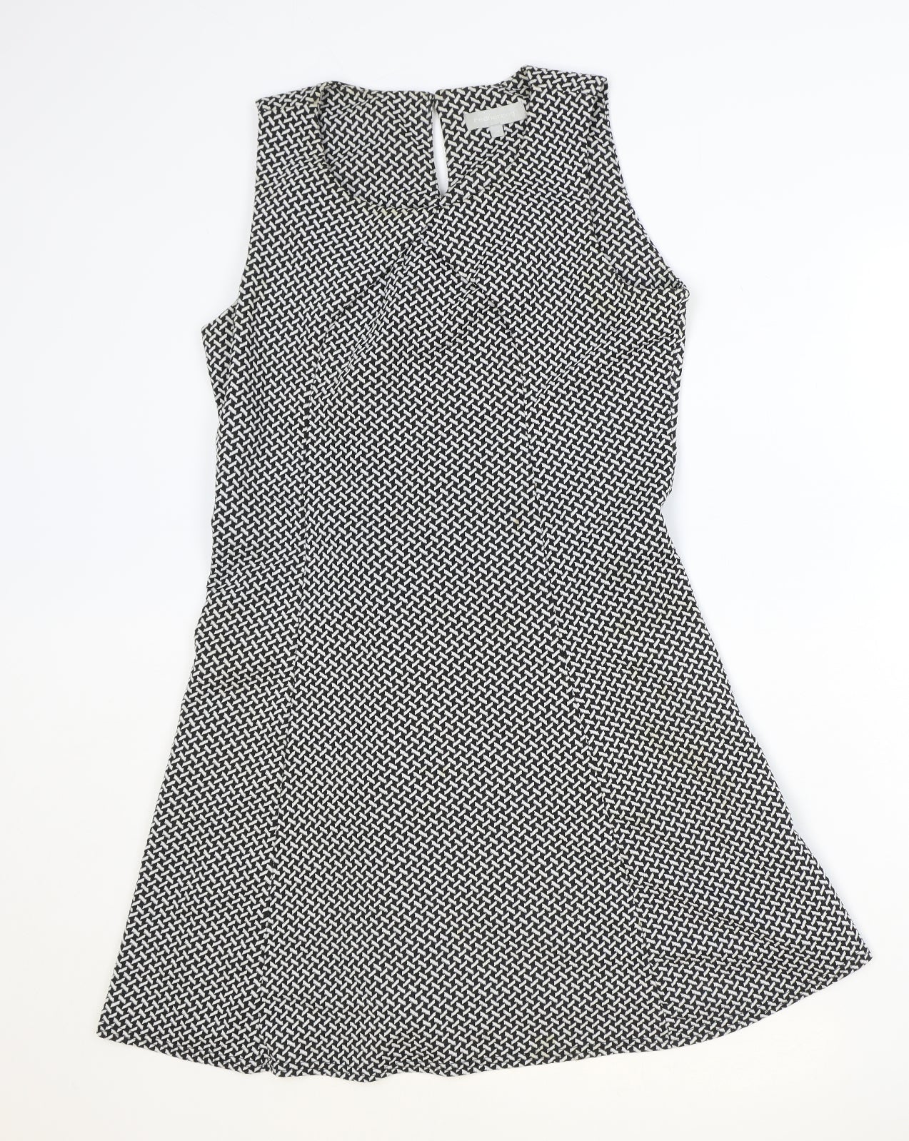 Red Herring Womens Black Geometric Polyester A-Line Size 14 Scoop Neck Button