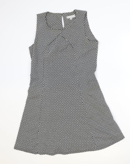 Red Herring Womens Black Geometric Polyester A-Line Size 14 Scoop Neck Button