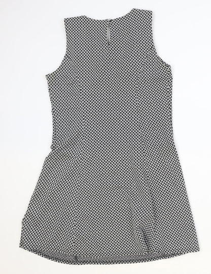 Red Herring Womens Black Geometric Polyester A-Line Size 14 Scoop Neck Button