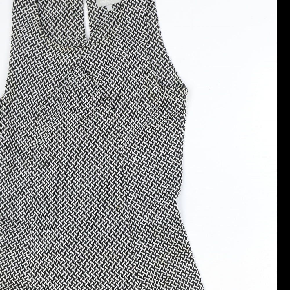 Red Herring Womens Black Geometric Polyester A-Line Size 14 Scoop Neck Button