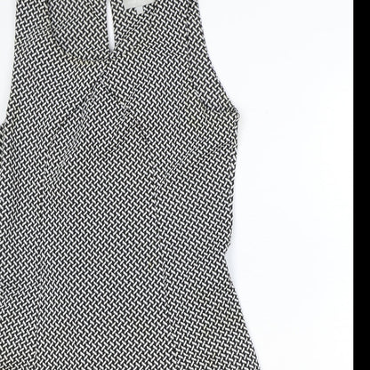 Red Herring Womens Black Geometric Polyester A-Line Size 14 Scoop Neck Button