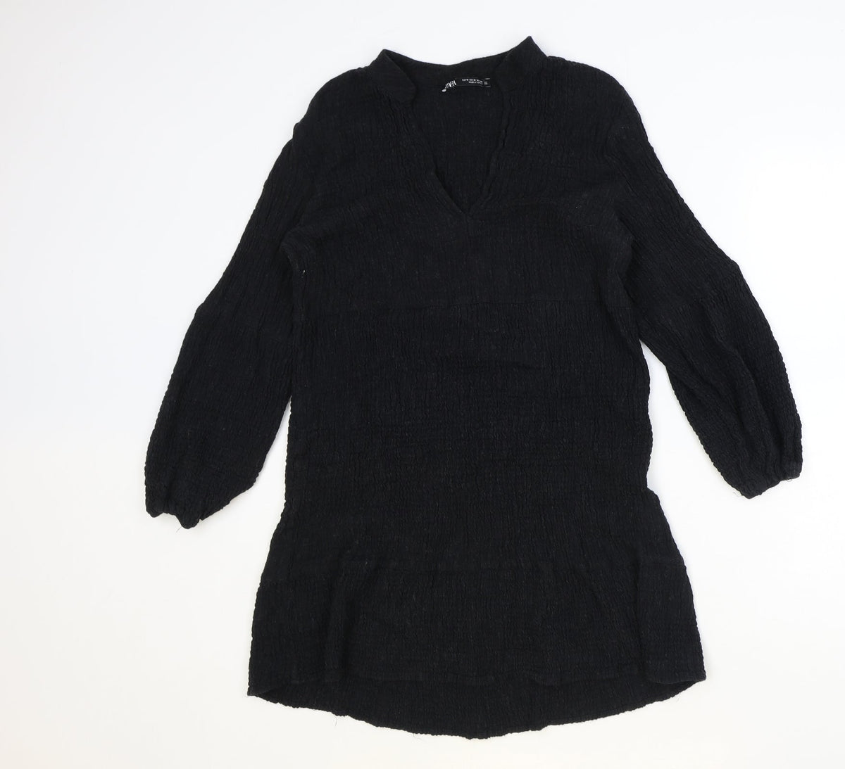 Zara Womens Black Polyester A-Line Size M V-Neck Pullover
