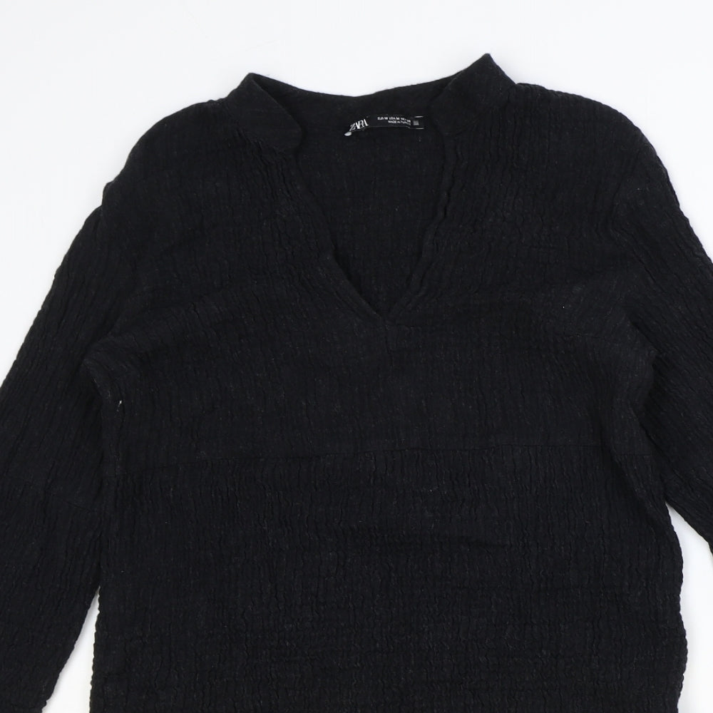 Zara Womens Black Polyester A-Line Size M V-Neck Pullover