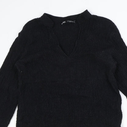Zara Womens Black Polyester A-Line Size M V-Neck Pullover
