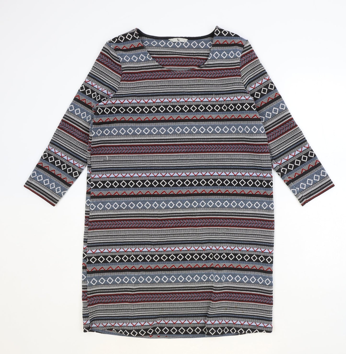 TU Womens Multicoloured Geometric Polyester Shift Size 12 Scoop Neck Pullover
