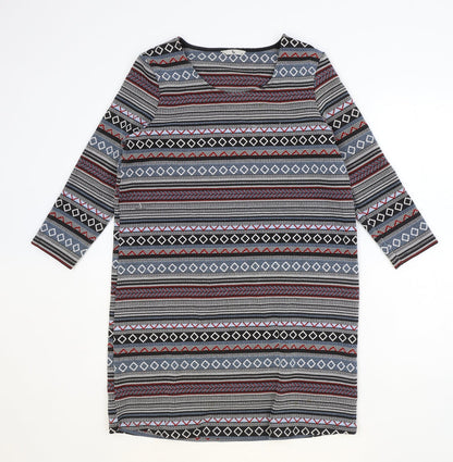 TU Womens Multicoloured Geometric Polyester Shift Size 12 Scoop Neck Pullover