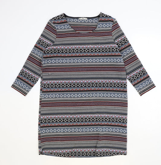 TU Womens Multicoloured Geometric Polyester Shift Size 12 Scoop Neck Pullover