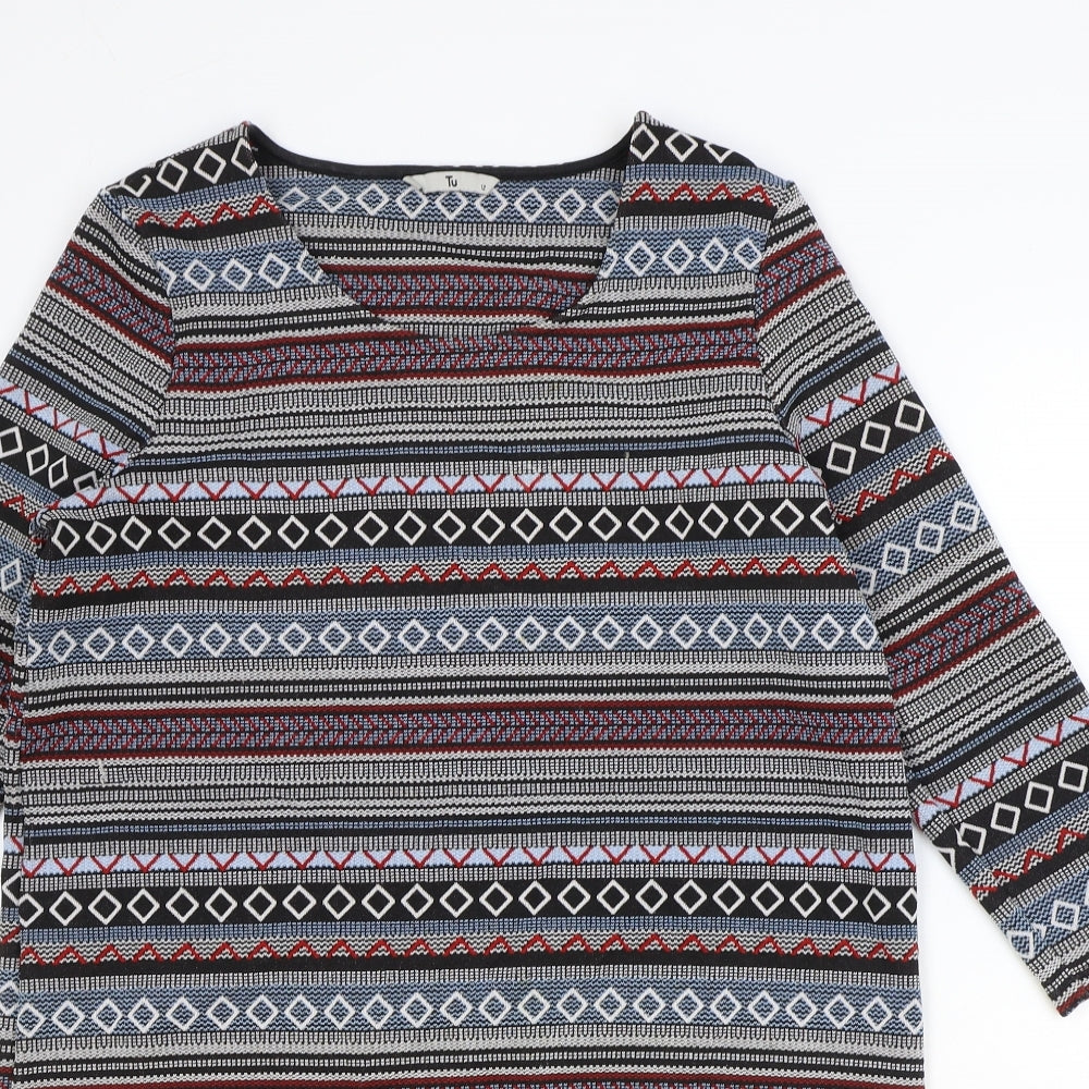 TU Womens Multicoloured Geometric Polyester Shift Size 12 Scoop Neck Pullover