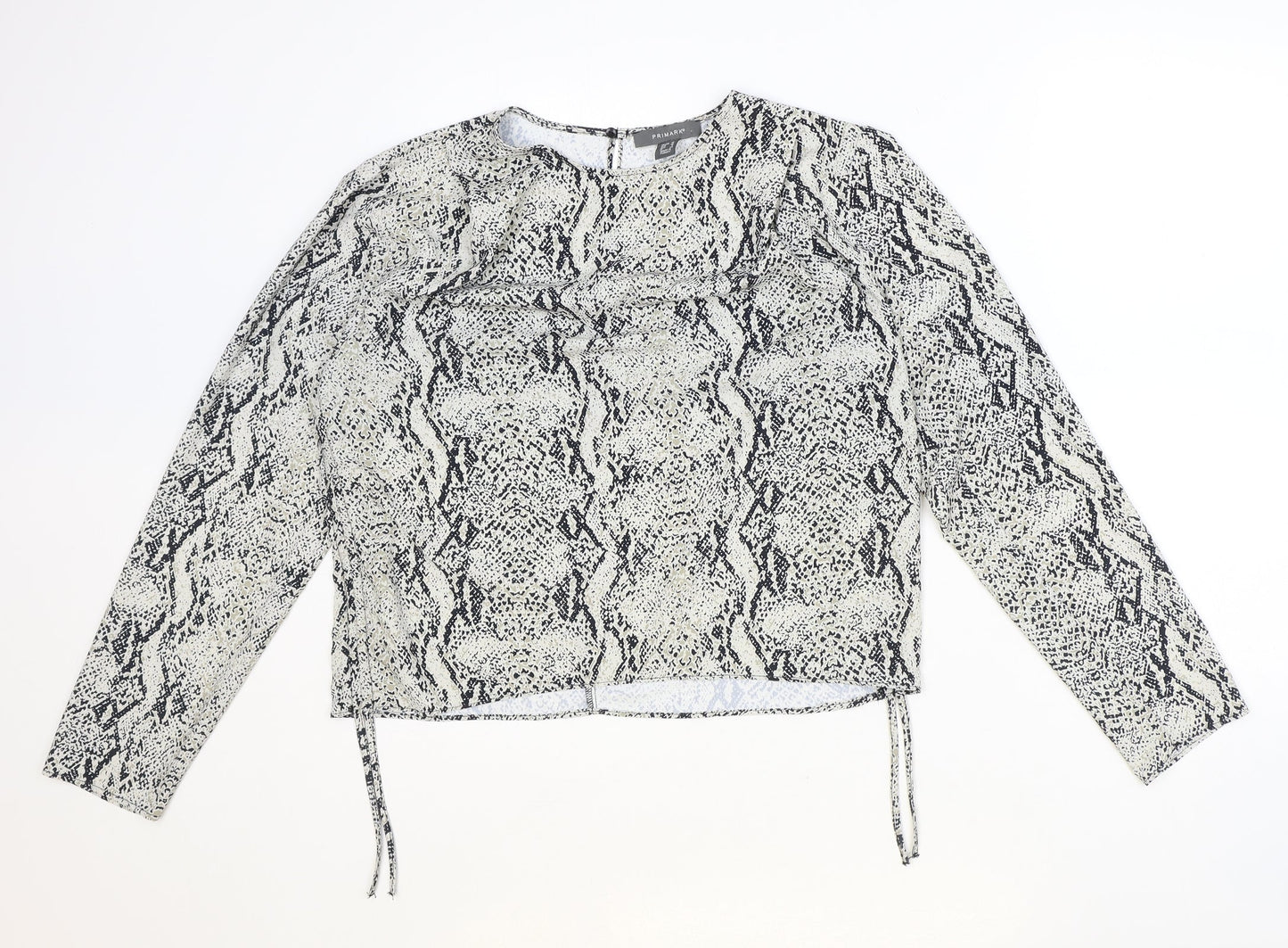 Primark Womens Beige Animal Print Polyester Basic Blouse Size 12 Round Neck - Snake Print