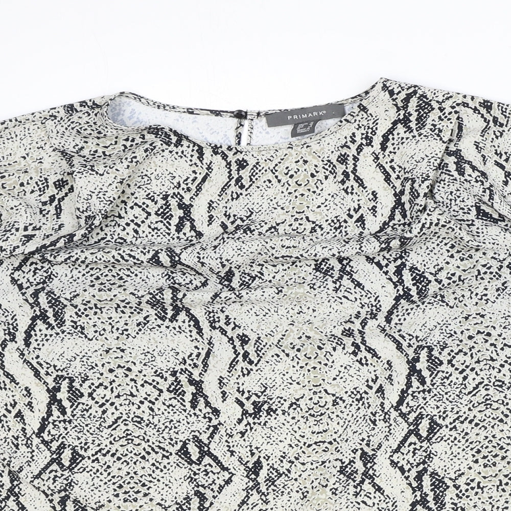 Primark Womens Beige Animal Print Polyester Basic Blouse Size 12 Round Neck - Snake Print