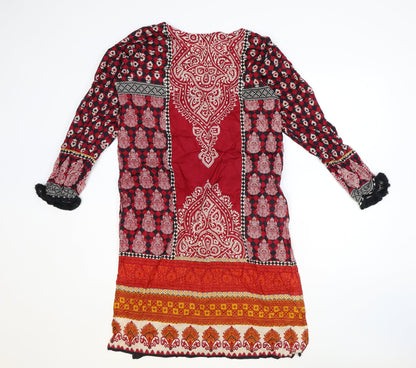 Limelight Womens Multicoloured Geometric Viscose A-Line Size M V-Neck Hook & Eye