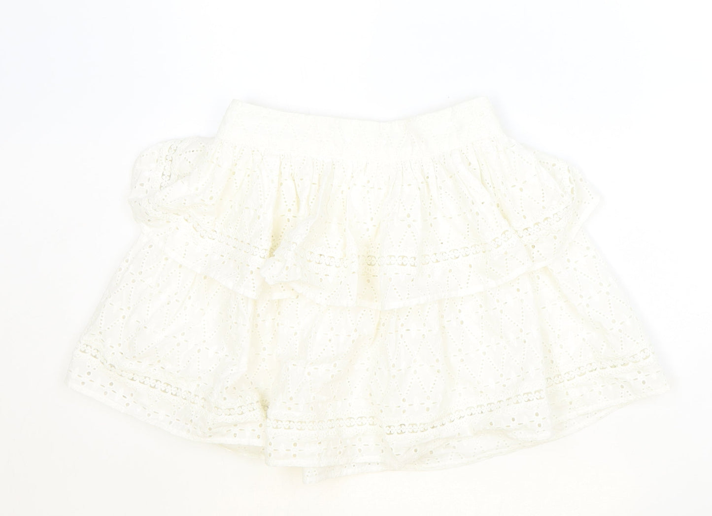 Made in India Womens Ivory Geometric Cotton Skater Skirt Size 4 Zip