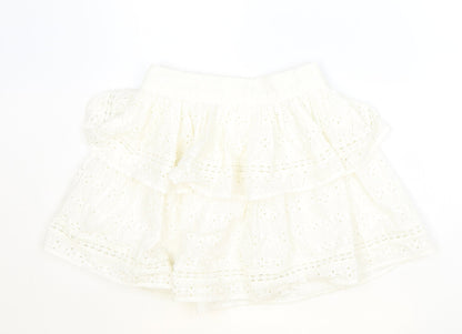 Made in India Womens Ivory Geometric Cotton Skater Skirt Size 4 Zip