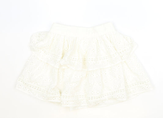 Made in India Womens Ivory Geometric Cotton Skater Skirt Size 4 Zip