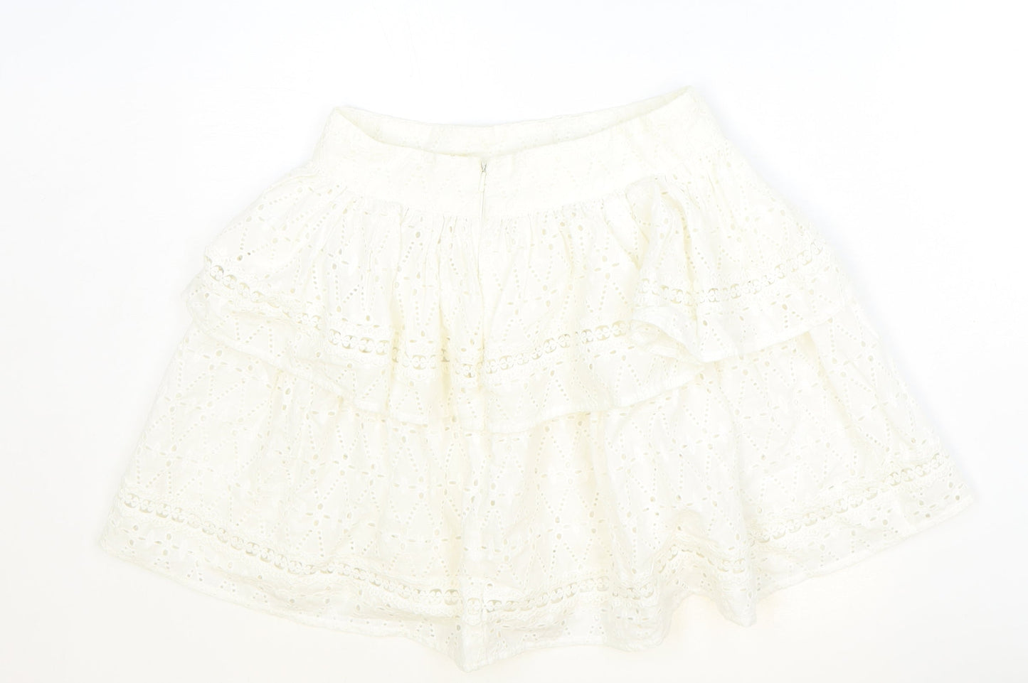 Made in India Womens Ivory Geometric Cotton Skater Skirt Size 4 Zip