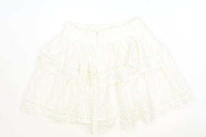 Made in India Womens Ivory Geometric Cotton Skater Skirt Size 4 Zip