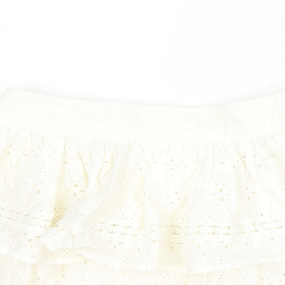 Made in India Womens Ivory Geometric Cotton Skater Skirt Size 4 Zip