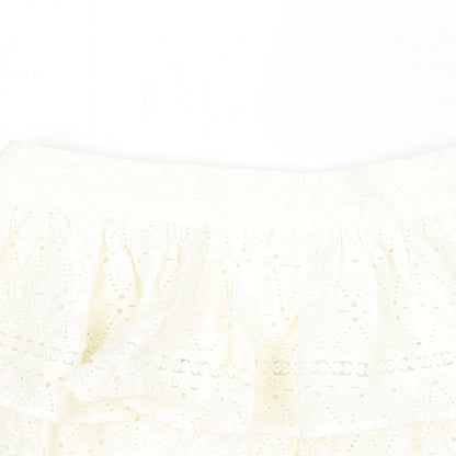 Made in India Womens Ivory Geometric Cotton Skater Skirt Size 4 Zip