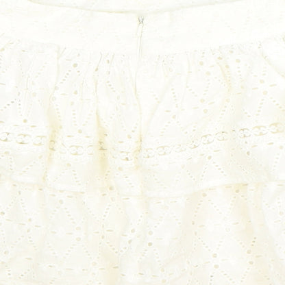 Made in India Womens Ivory Geometric Cotton Skater Skirt Size 4 Zip
