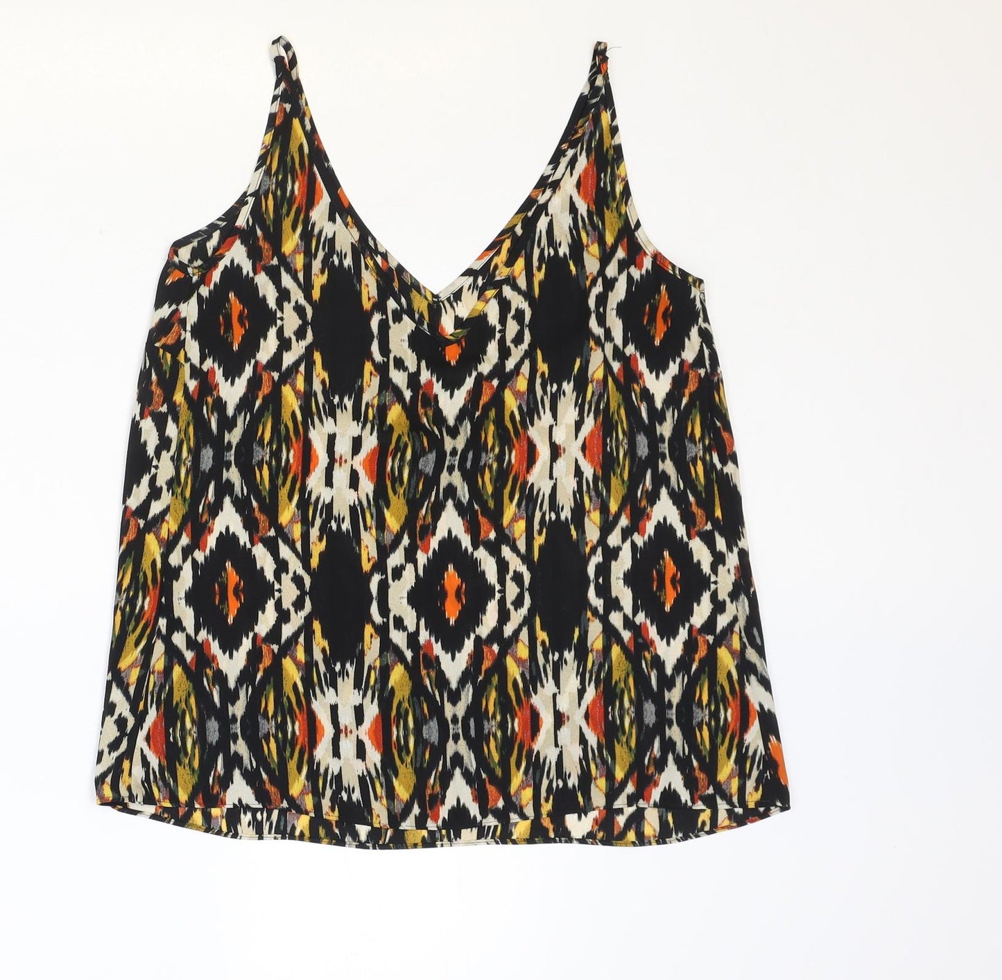 Matalan Womens Black Geometric Polyester Basic Tank Size 8 V-Neck