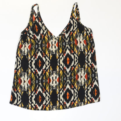 Matalan Womens Black Geometric Polyester Basic Tank Size 8 V-Neck