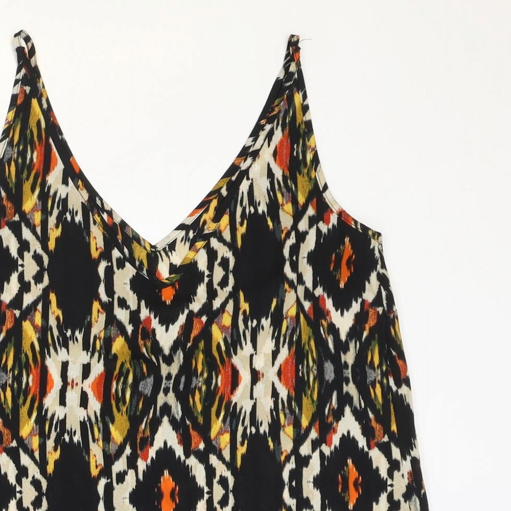 Matalan Womens Black Geometric Polyester Basic Tank Size 8 V-Neck