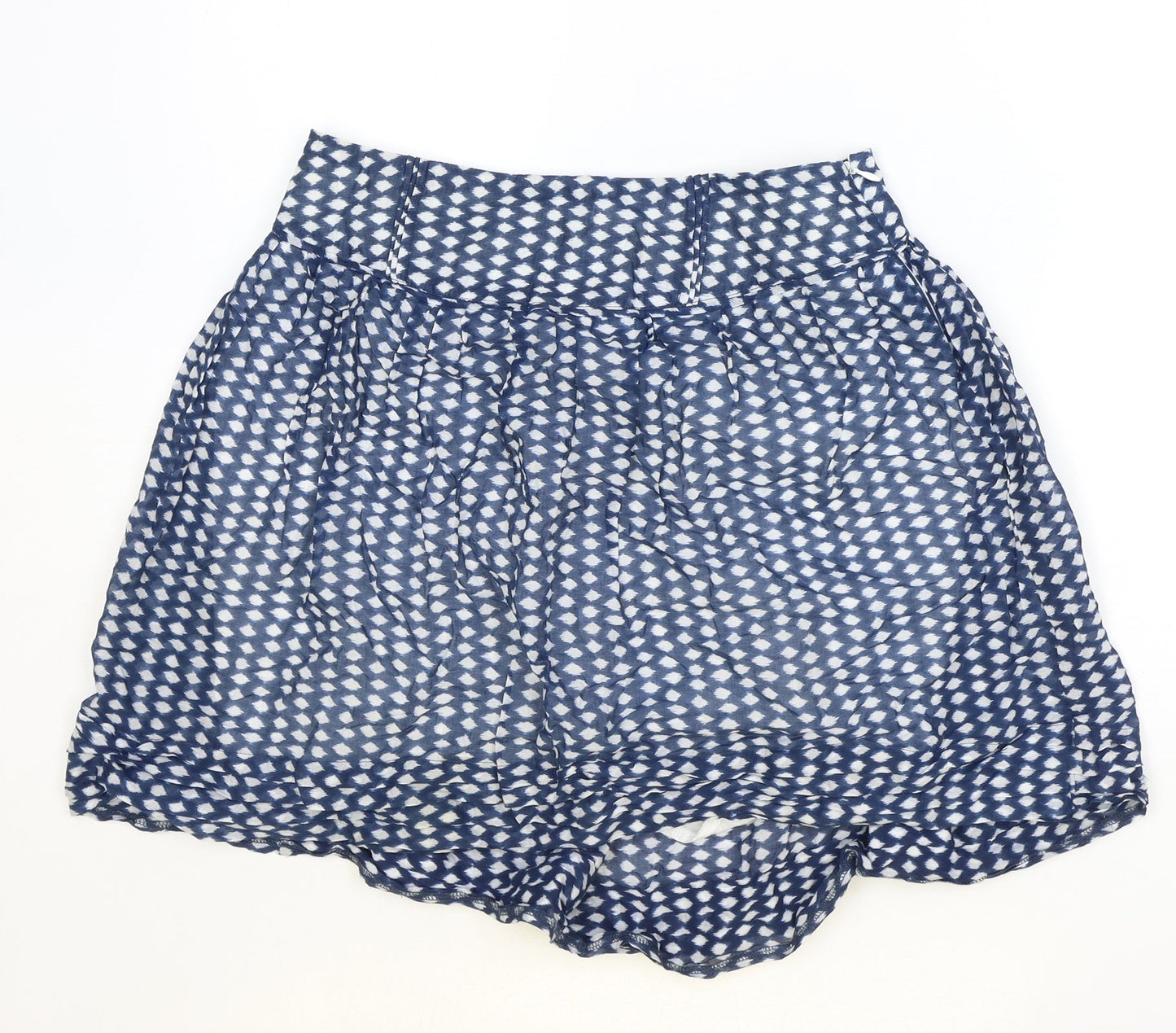 Oasis Womens Blue Geometric Cotton Skater Skirt Size 12 Zip