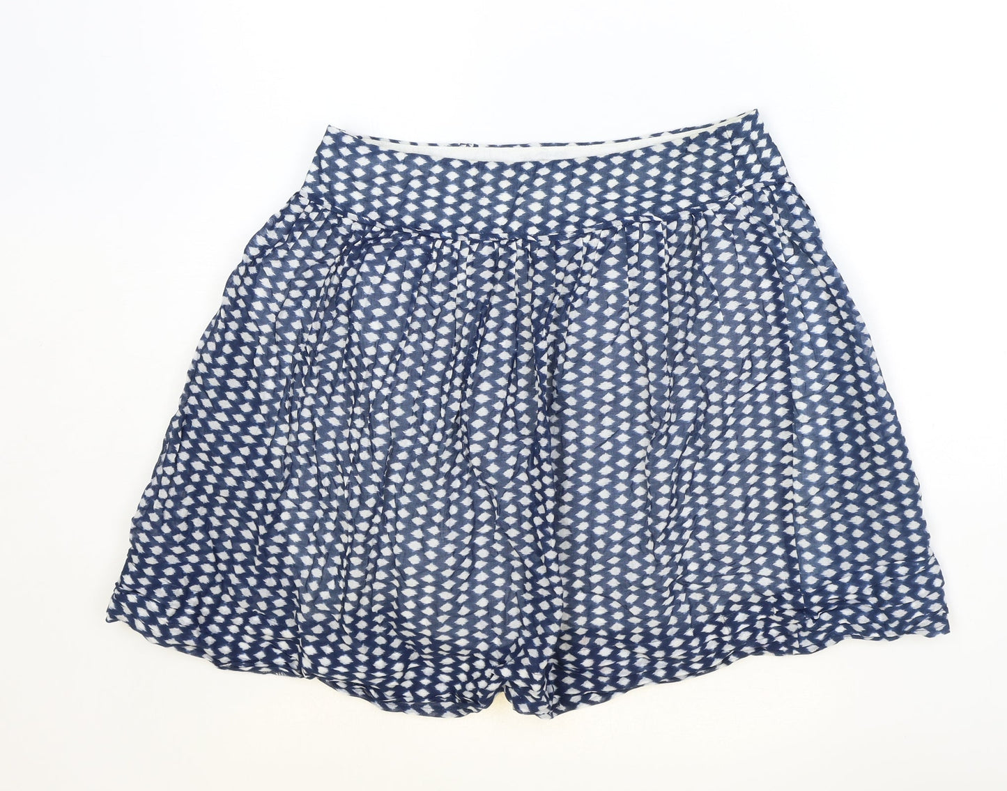 Oasis Womens Blue Geometric Cotton Skater Skirt Size 12 Zip