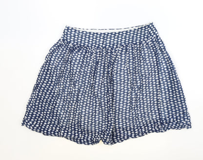 Oasis Womens Blue Geometric Cotton Skater Skirt Size 12 Zip