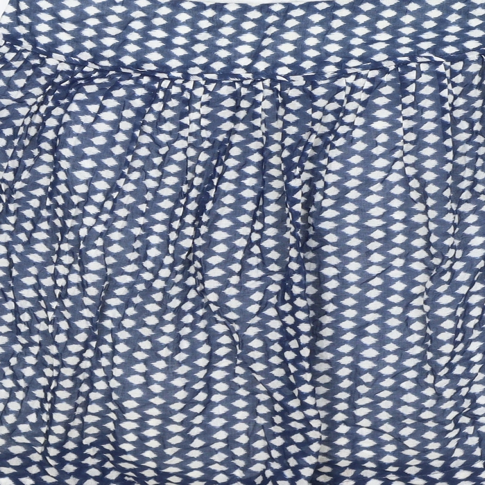 Oasis Womens Blue Geometric Cotton Skater Skirt Size 12 Zip