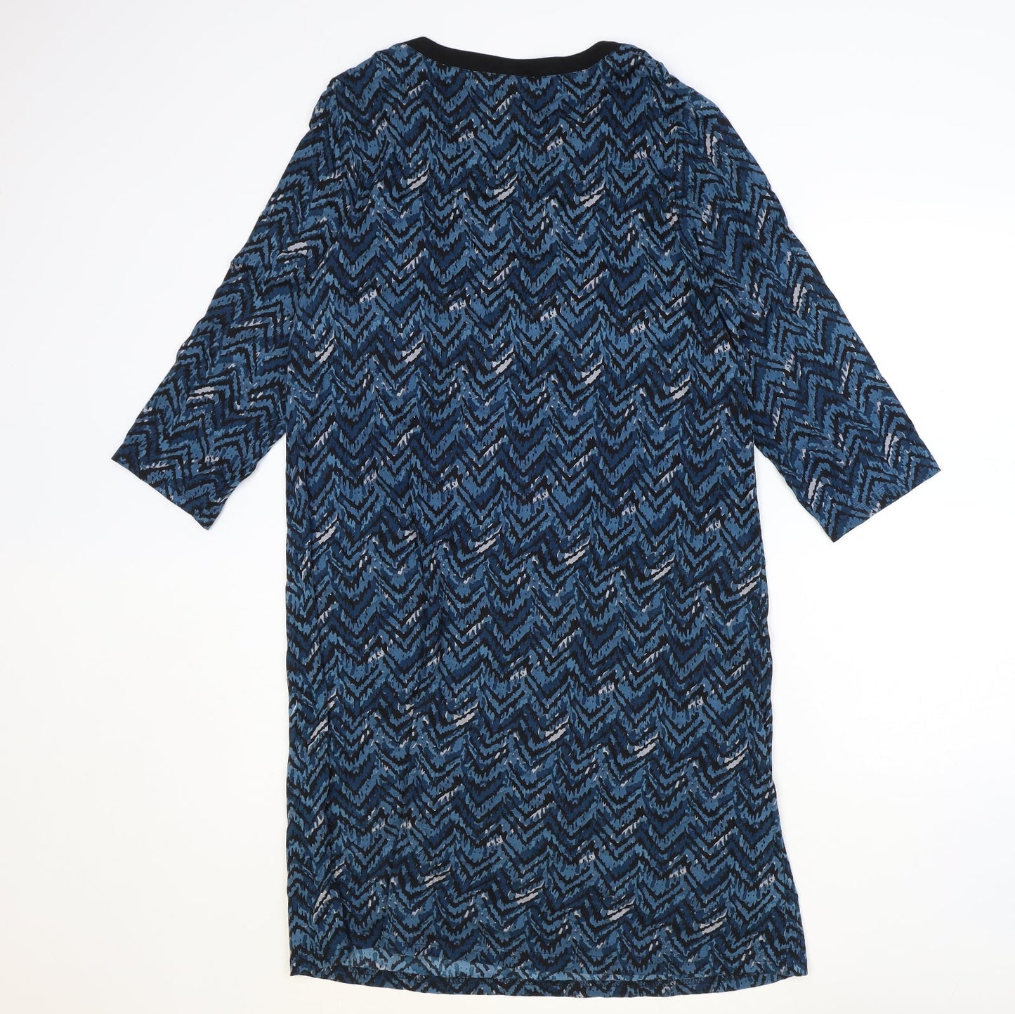 Celebs Womens Blue Geometric Cotton A-Line Size 10 V-Neck Pullover