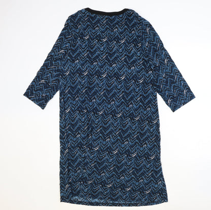 Celebs Womens Blue Geometric Cotton A-Line Size 10 V-Neck Pullover