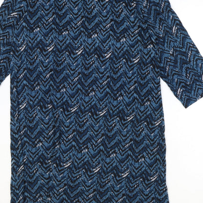Celebs Womens Blue Geometric Cotton A-Line Size 10 V-Neck Pullover