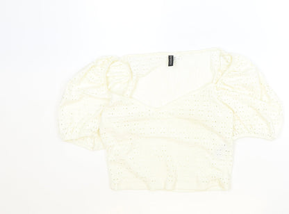 Womens UK Size L H&M Ivory Cropped T-Shirt