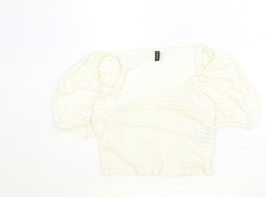 Womens UK Size L H&M Ivory Cropped T-Shirt
