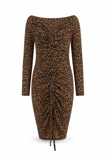 PRETTYLITTLETHING Womens Brown Animal Print Polyester Bodycon Size 8 V-Neck Pullover - Leopard print