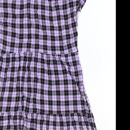 Divided Womens Purple Plaid Viscose A-Line Size 8 V-Neck Button