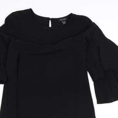 New Look Womens Black Polyester A-Line Size 10 Round Neck Button